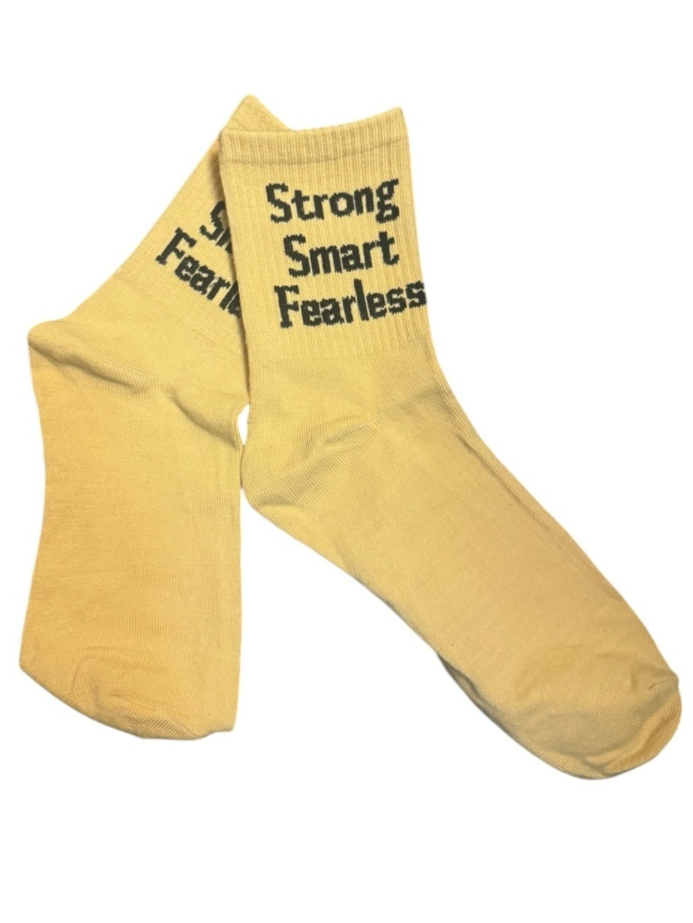 STRONG, SMART, FEARLESS Crew Socks Women’s OS Gift NWOT Gold Black NWOT Cancer